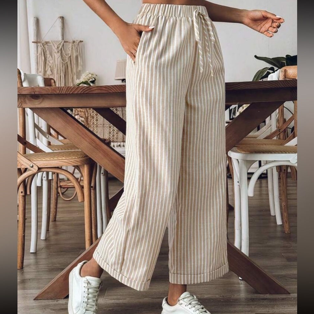Tan Stripped Cotton Pants